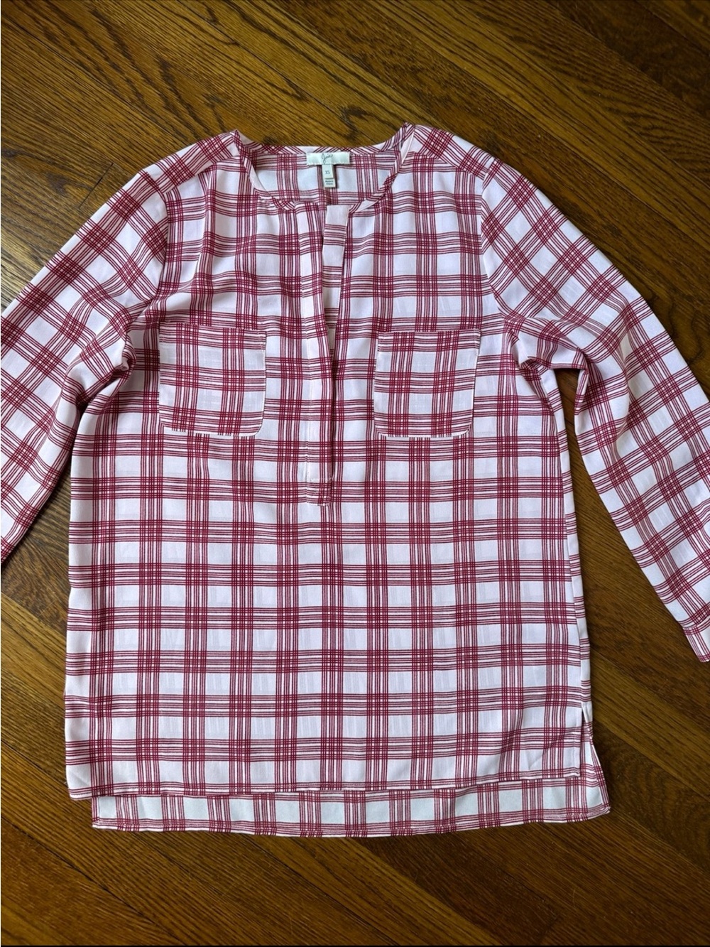 Joie White and Red Plaid Tunic Top